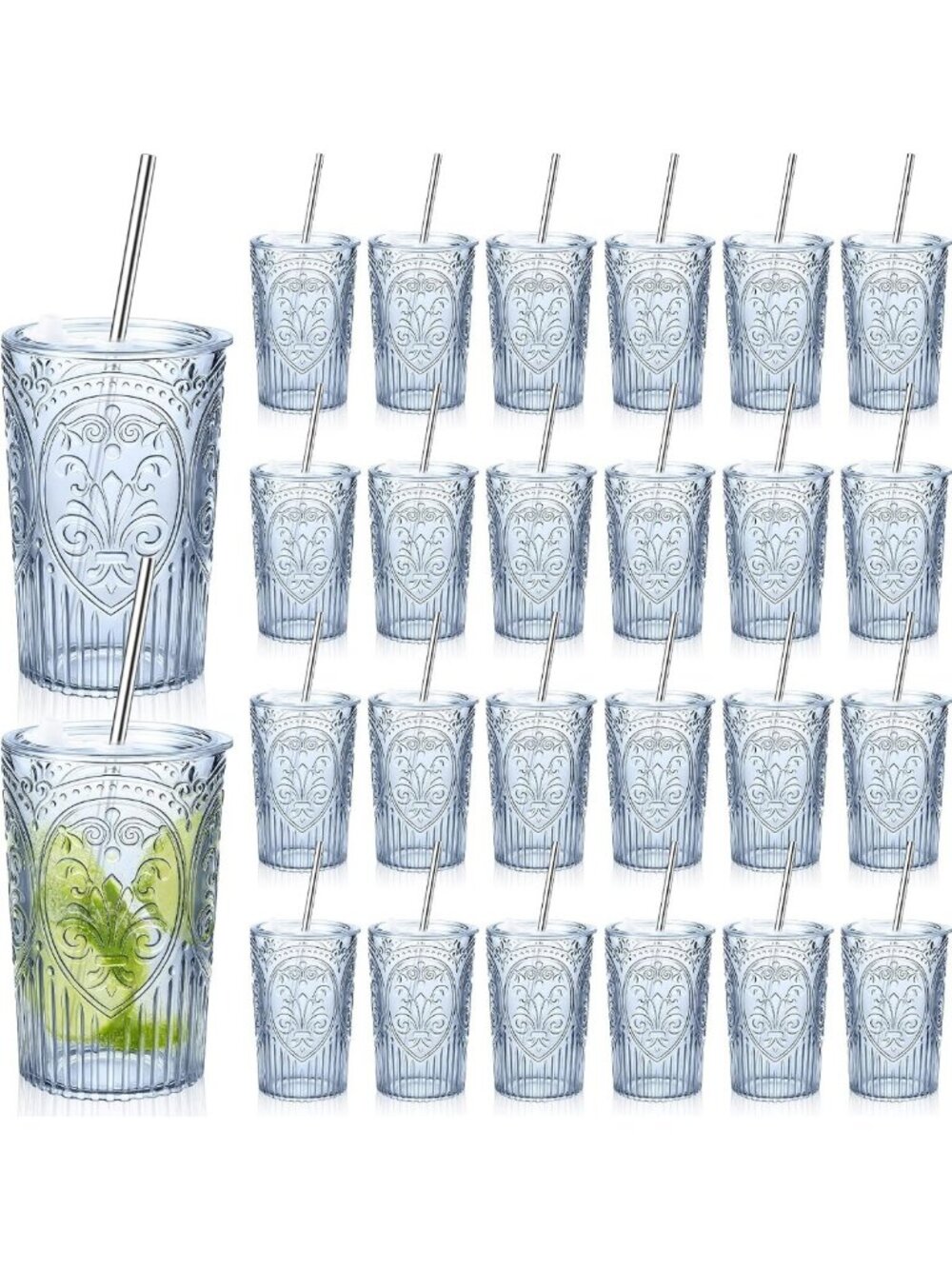 Vintage 16oz Tumbler Set with Lid & Straw - 24 Pack, Blue Drinkware Essentials
